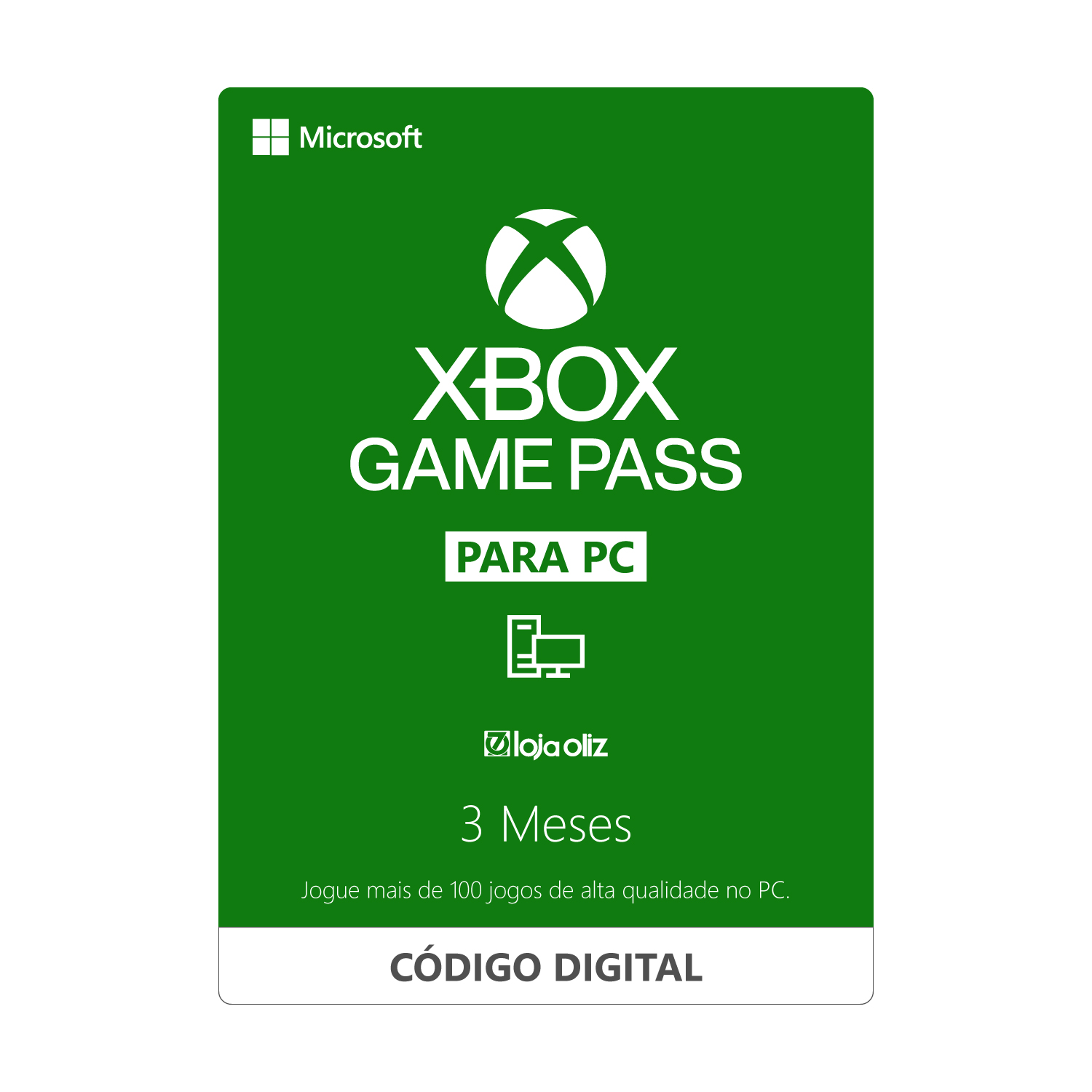 Gift Card Xbox Game Pass para PC 3 Meses - Código Digital - Loja Oliz